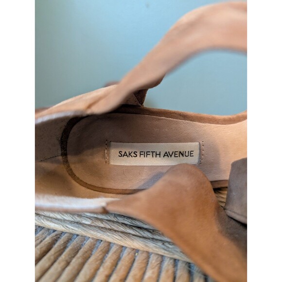 Saks Fifth Avenue Women Brown Suede Leather Wedge Sandals Sz 7 Boho Festival Lux - Picture 6 of 7